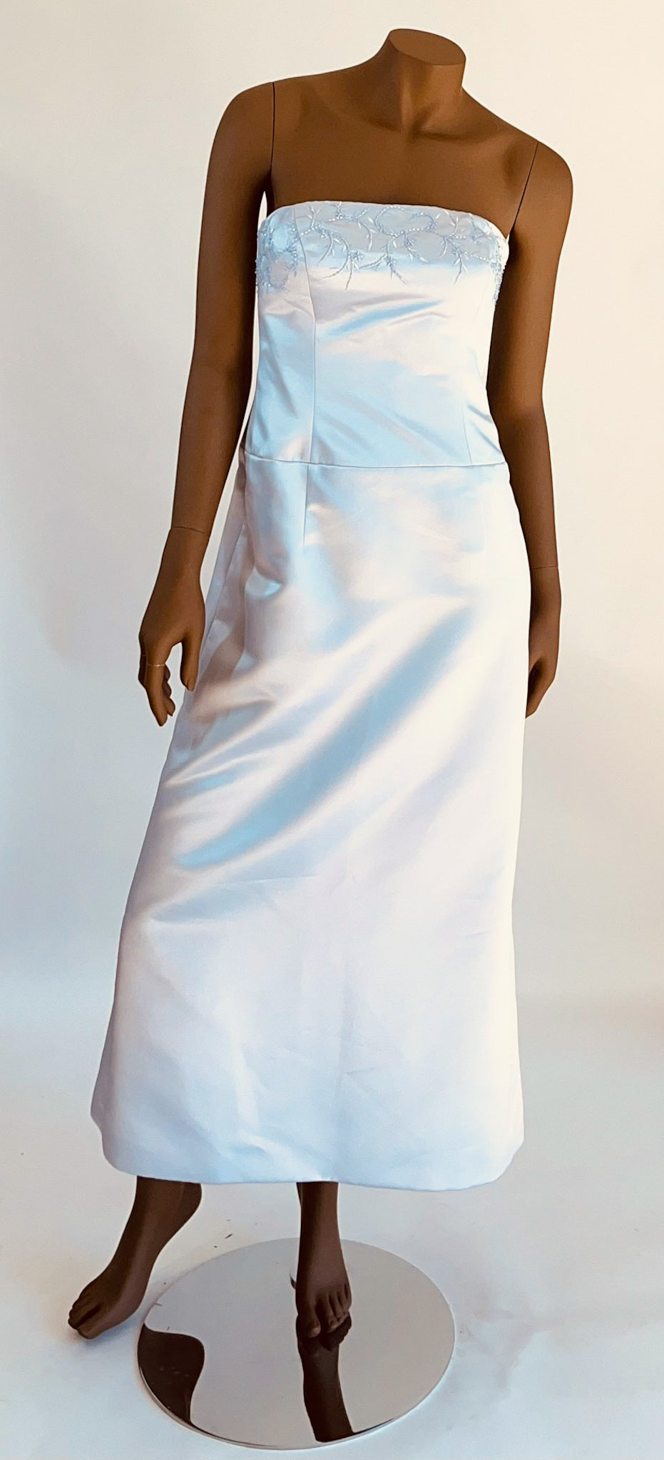 Bill Levkoff Silvery Blue Satin Strapless Long Dress with Beaded Bodic –  Faveur