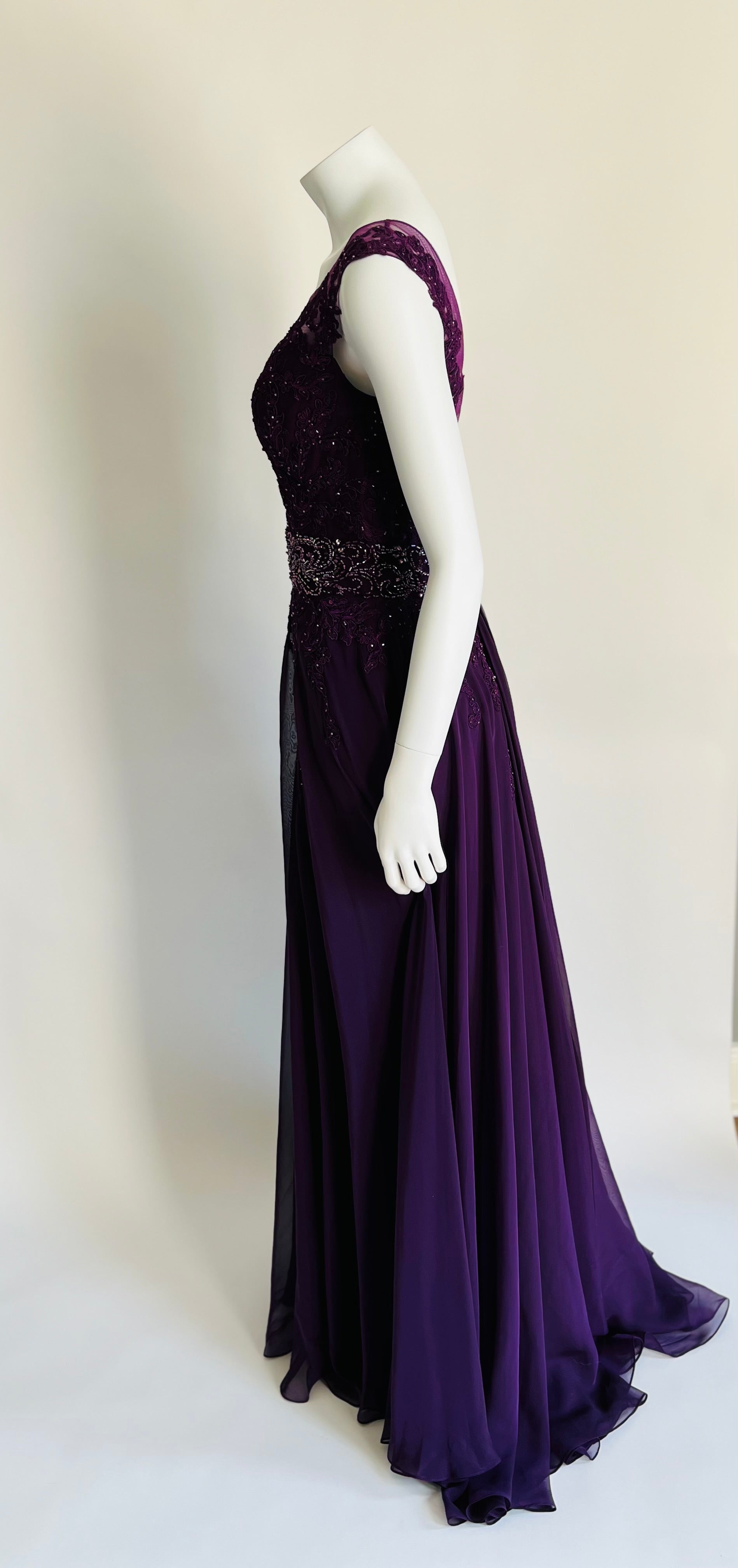 Moncheriemontage V-neck Purple Beaded Long Dress