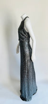 Jenny Yoo Silver Sequined Halter Long Dress