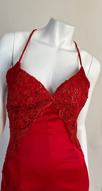Custom Made Red Fitted Corset Style Long Dress