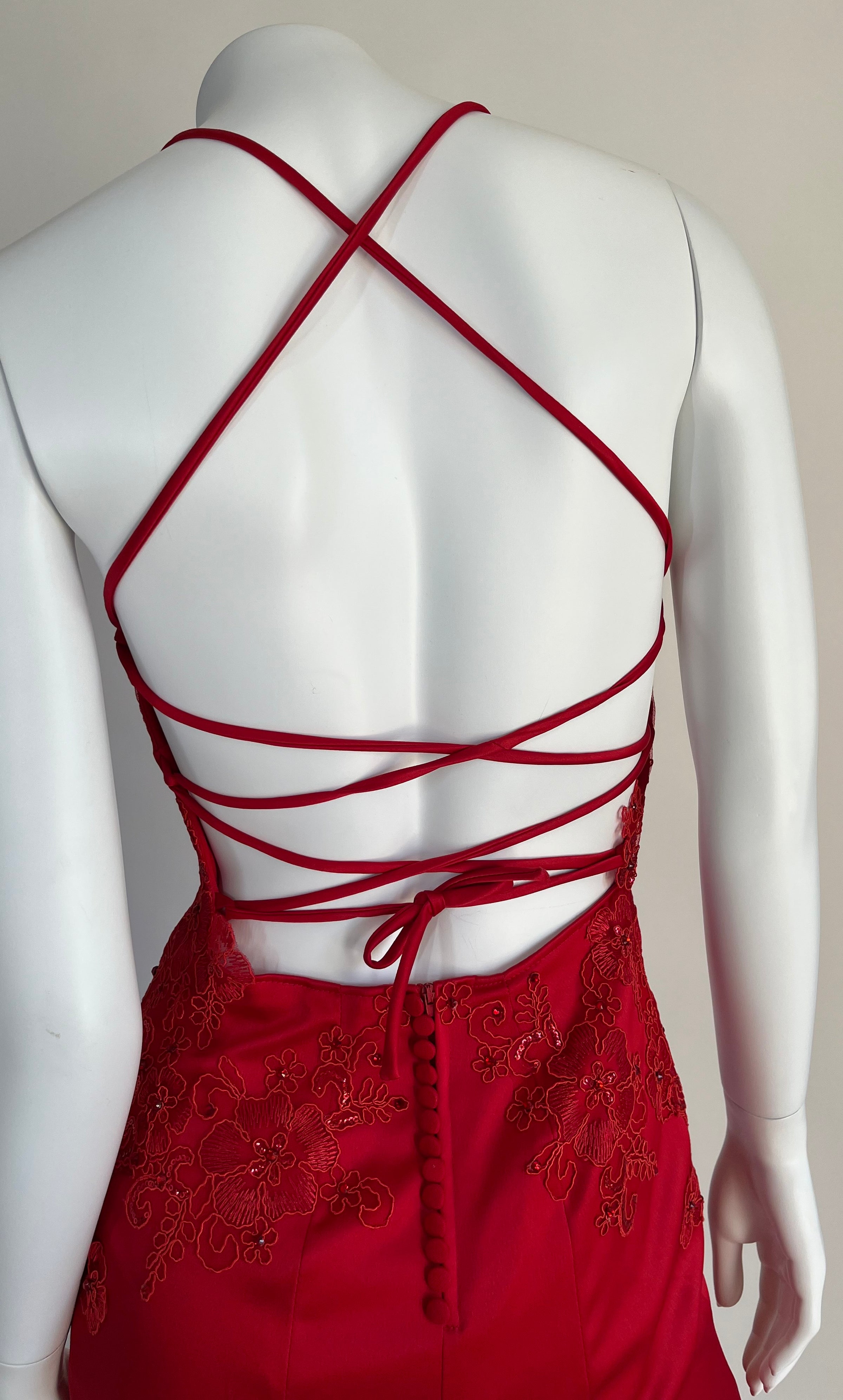 Custom Made Red Fitted Corset Style Long Dress