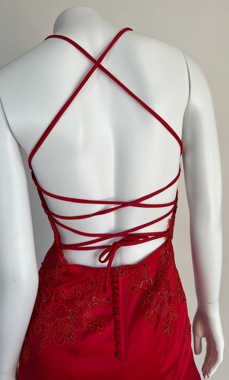 Custom Made Red Fitted Corset Style Long Dress