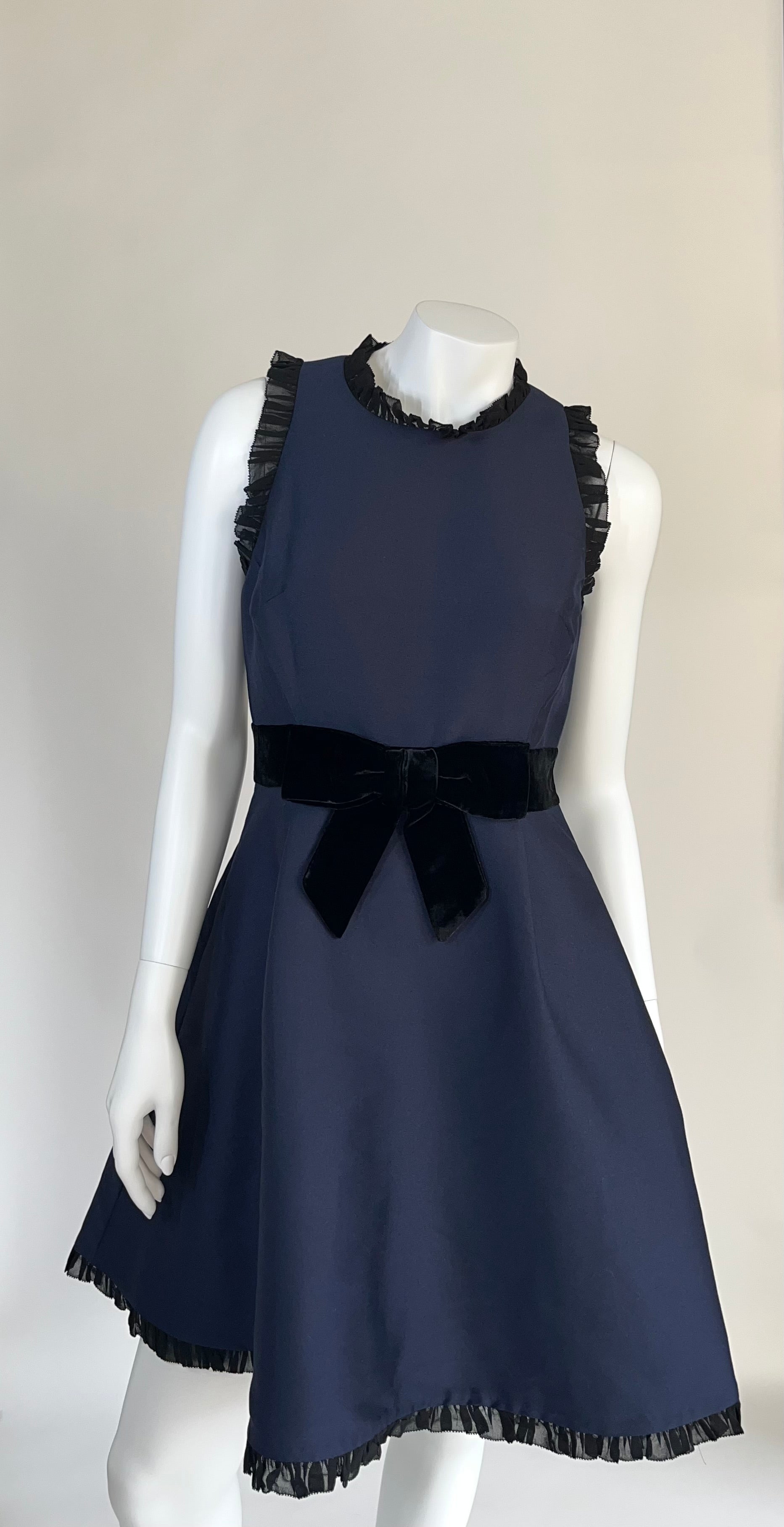 Kate Spade Navy Sleeveless Dress with Ruffle and velvet detail