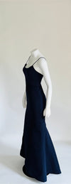 AMSALE Navy Scoop Neck Long Dress