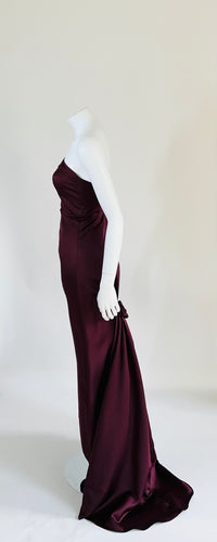Scene Burgundy Strapless Long Dress with Train