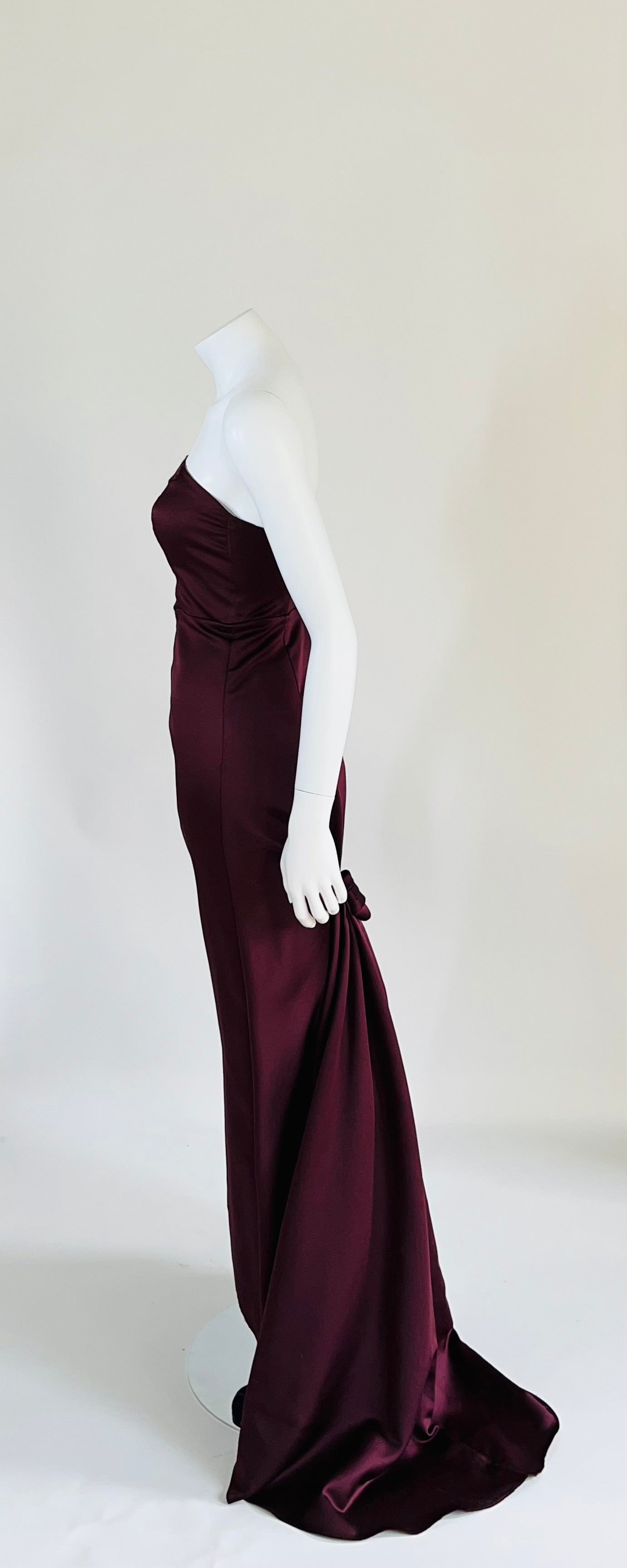 Scene Burgundy Strapless Long Dress with Train