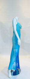 Onyxnite Turquoise Blue Hue Cowl neck Long Dress
