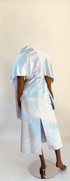 Bill Levkoff Silvery Blue Satin Strapless Long Dress with Beaded Bodice