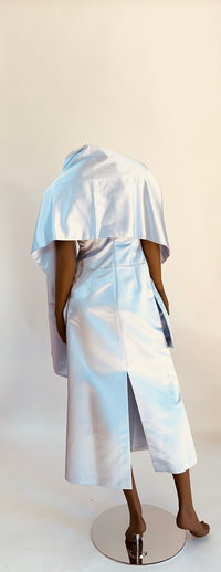Bill Levkoff Silvery Blue Satin Strapless Long Dress with Beaded Bodice