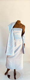 Bill Levkoff Silvery Blue Satin Strapless Long Dress with Beaded Bodice