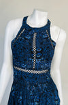 Janse Dark Blue Floral Boho Halter Long Dress