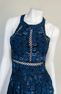 Janse Dark Blue Floral Boho Halter Long Dress