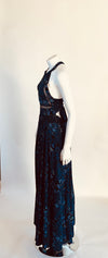 Janse Dark Blue Floral Boho Halter Long Dress
