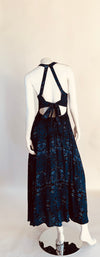 Janse Dark Blue Floral Boho Halter Long Dress