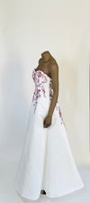 BRIDE & CO Strapless White Gown w/Red Lace and Beaded Bodice
