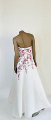 BRIDE & CO Strapless White Gown w/Red Lace and Beaded Bodice