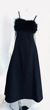 Vintage Caro Black A-line Long Dress with Boa Detail