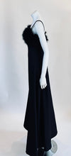Vintage Caro Black A-line Long Dress with Boa Detail