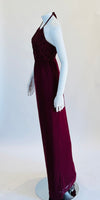 Bride & Co. Burgandy Halter Long Dress with Lace Bodice