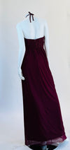 Bride & Co. Burgandy Halter Long Dress with Lace Bodice