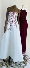 Bride & Co. Burgandy Halter Long Dress with Lace Bodice