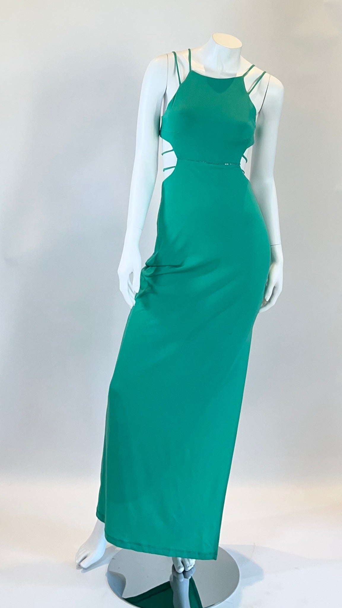 Maxi B Green Long Dress with Crisscross Straps