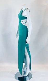 Maxi B Green Long Dress with Crisscross Straps