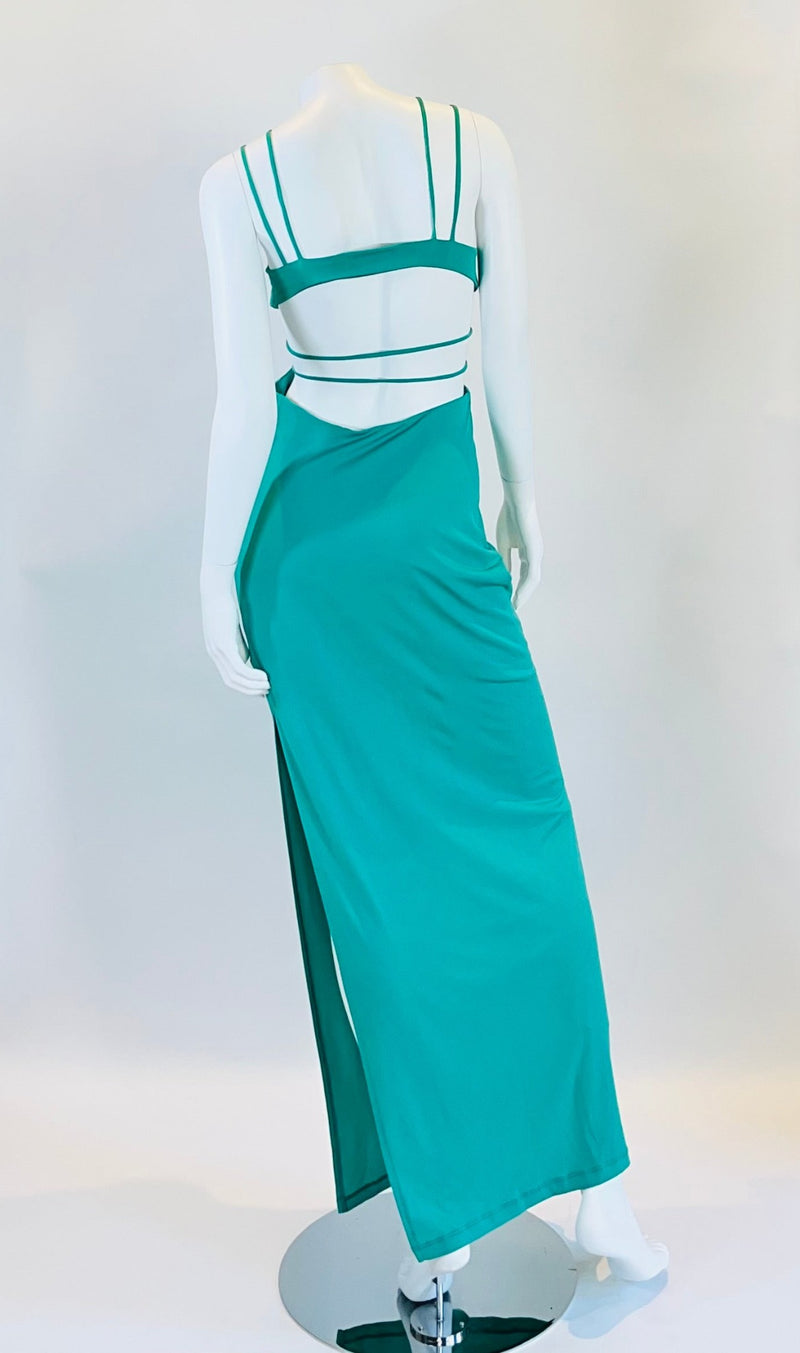 Maxi B Green Long Dress with Crisscross Straps