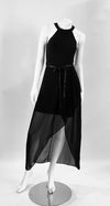Forever New Black Halter Dress with sheer tapered skirt