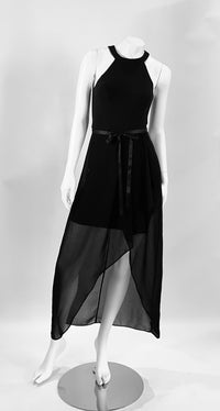 Forever New Black Halter Dress with sheer tapered skirt