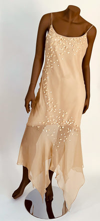 Gemini Paris Sheer Silk Beaded Dress with Tapered Length