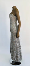BG Haute Neutral Silk and Silver Sequined Strapless Long Dress