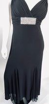 Betsy & Adam Black Fitted Long Dress with Diamante Detail