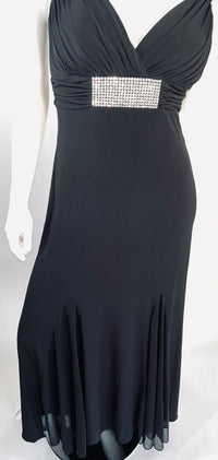 Betsy & Adam Black Fitted Long Dress with Diamante Detail