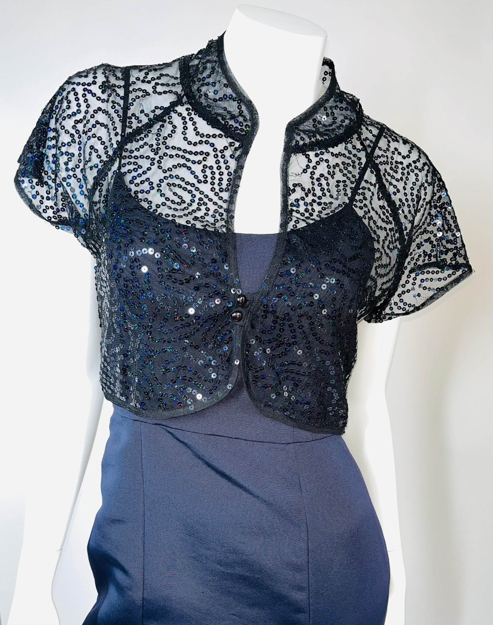 Kelso Black Net Sequined Short Sleeve Bolero