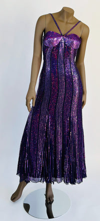 Scala Purple Silk Long Dress with Sequins