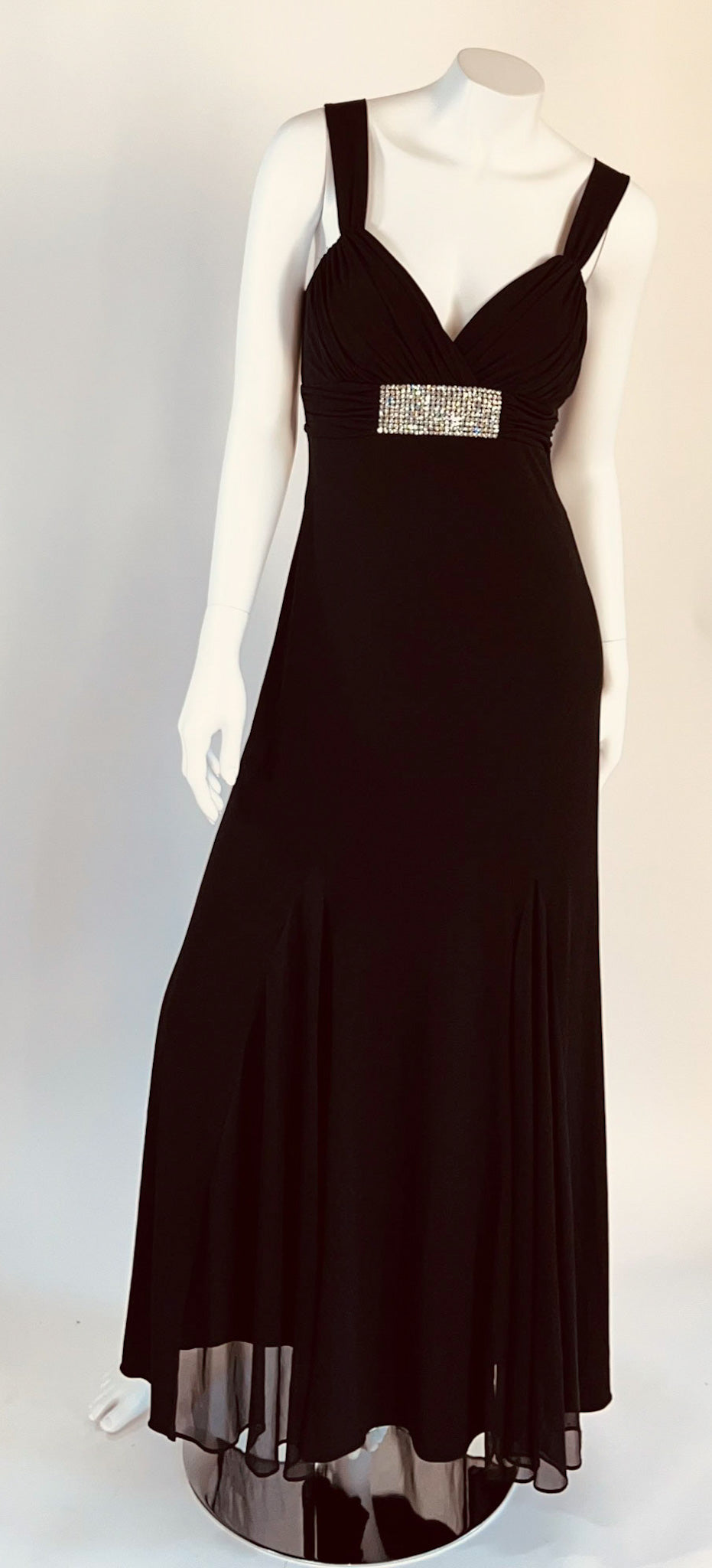 Betsy & Adam Black Fitted Long Dress with Diamante Detail