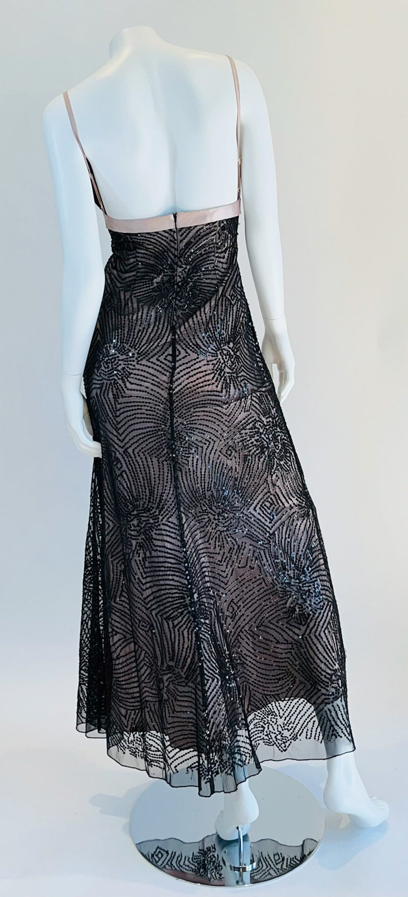 Scala Black Sequined Lon Dress with Pink Lining