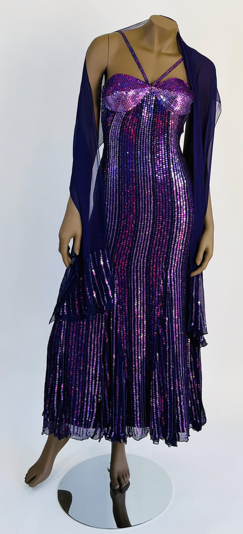 scala purple sequin dress SCALA -80170 V-Neck Sequin Prom Sheath Dress
