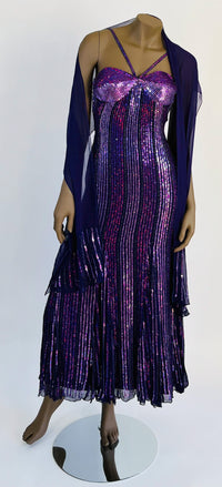 Scala Purple Silk Long Dress with Sequins