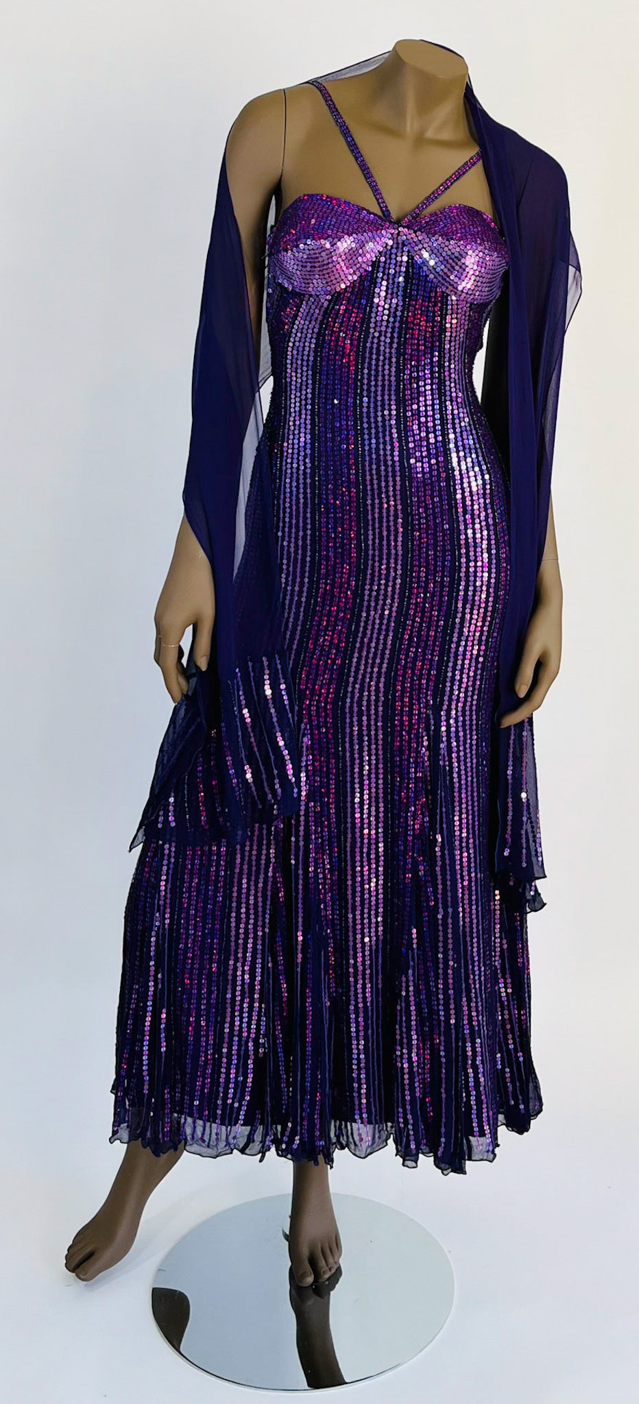 Scala Purple Silk Long Dress with Sequins