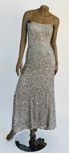 BG Haute Neutral Silk and Silver Sequined Strapless Long Dress