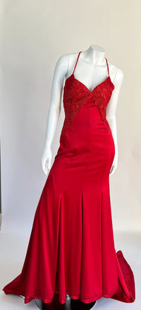 Custom Made Red Fitted Corset Style Long Dress