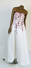 BRIDE & CO Strapless White Gown w/Red Lace and Beaded Bodice